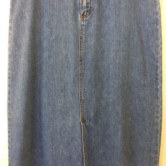 French Cuff blue denim maxi skirt with front split studs and rhinestones - Picture 3 of 12